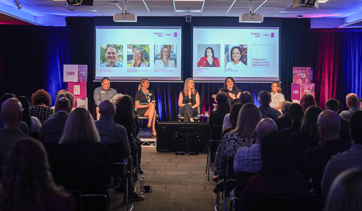 Future Led panellists on stage in front of a seated audience